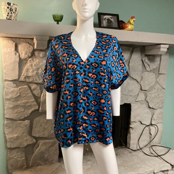Jodifl Blue Animal Print Blouse Size Small - Picture 1 of 2
